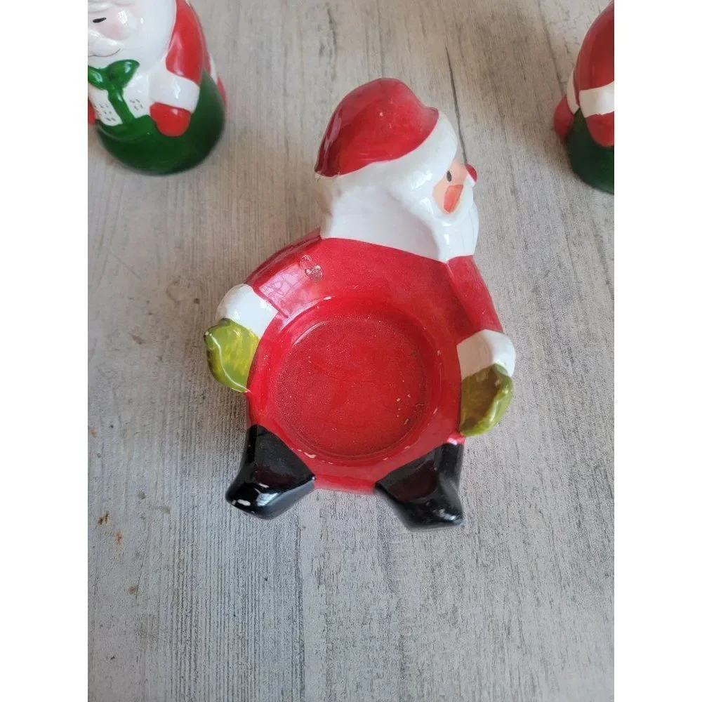 Ceramic Santa‎ Claus Candlestick tea light holder set Xmas home decor